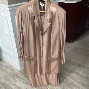 Tan Blazer with Lapel Collar and Midi dress combination